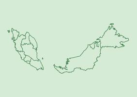 Green Malaysia map with border lines of different states on light background illustration vector