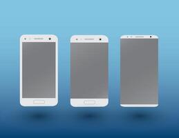 A set of white color modern touchscreen smartphones on dark blue background with shadow illustration vector