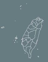 White Taiwan map with border lines of different provinces on dark background illustration vector