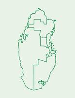 Green Qatar map with lines of municipalities or divisions on light background illustration vector