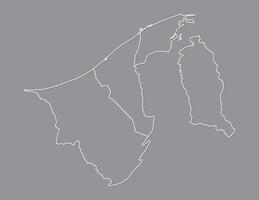 Brunei map with white lines of districts on black background illustration vector
