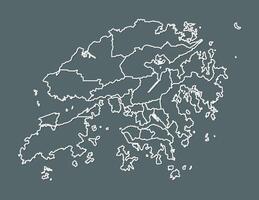 White Hong Kong map with districts border lines on dark background illustration vector
