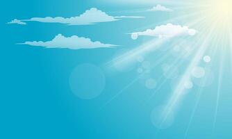 Natural background with sun is shining behind the clouds. bright light. vector