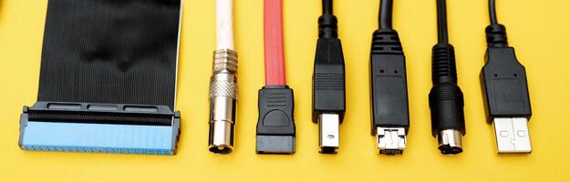 Connecting wires for the computer. Types of connectors. photo