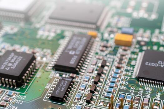 Board of modern computer. Computer repair. Modern computer technology. photo