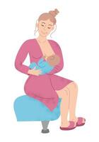 Flat illustration of mother breastfeeding newborn. Simple composition with textures isolated on white background vector
