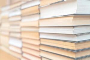 Rows of books in the library. Background for text. Symbol of knowledge and learning. photo