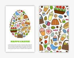 Card templates with hand drawn Easter items. vector