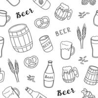 Seamless pattern with beer, brezel and lettering. vector