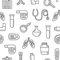 Seamless pattern with doodle pulmonology items. vector