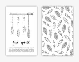 Card templates with boho feathers. vector
