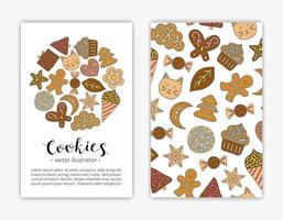 Card templates with hand drawn cookies. vector