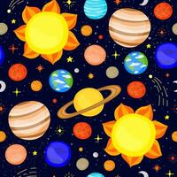 Seamless pattern with cartoon planets. vector