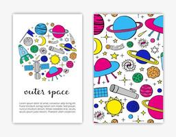 Card templates with hand drawn space icons. vector