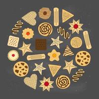 Hand drawn cookies in circle. vector