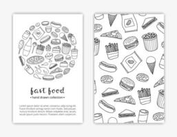 Card templates with fast food items. vector