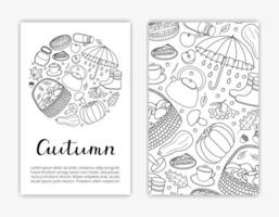 Card templates with hand drawn autumn items. vector