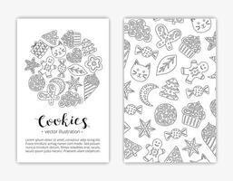 Card templates with hand drawn cookies. vector