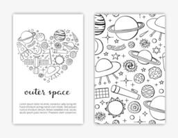 Card templates with hand drawn space icons. vector