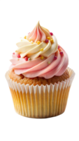 Cupcake with Pink and Yellow Frosting on Transparent Background png