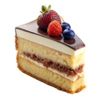 Piece of Strawberry Cake with Berries on Transparent Background png