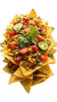 Stack of Nachos with Toppings on Transparent Background png