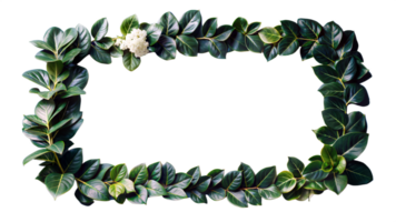 Green Leaf Frame with White Flowers on Transparent Background png
