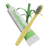 Composition of natural bamboo toothbrush with toothpaste 3d rendered illustration. Environmental friendly concept design png