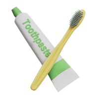 Composition of natural bamboo toothbrush with toothpaste 3d rendered illustration. Environmental friendly concept design png