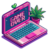 Retro pink laptop device with Game Over on the display png