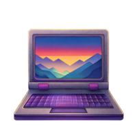 Retro laptop device with screen and keyboard png