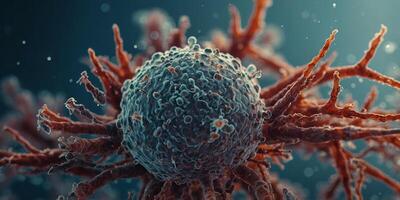 Microscope macro view of a virus, bacteria and cells of an biological organism, close up, macro world,. photo