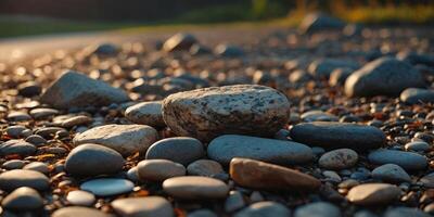 Warm aesthetic scene with stones Mockup with empty space for comfortable and relaxing product. . photo