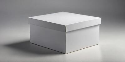 Two white empty boxes on a white surface Suitable for product mockups. photo