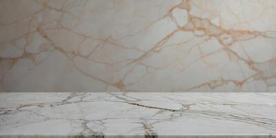 This image of a white stone marble table top with a blurred abstract background can be used as a backdrop for your products to be displayed or montaged. photo