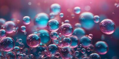 Vibrant abstract background featuring translucent bubbles in pink and blue hues with a bokeh effect, conveying a sense of fantasy or science. . photo