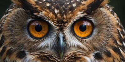 A close up of an owl's eye with a blurry background Suitable for nature and wildlife concepts. photo