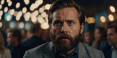 A man with a beard and a surprised expression on his face. photo
