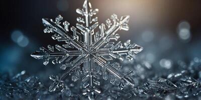 A macro view of snowflakes forming revealing the unique and intricate designs of each individual crystal. photo