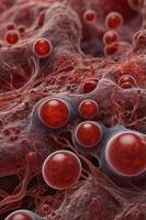 A closeup view of red blood cells flowing through a vein, symbolizing the circulatory system and medical concepts related to hematology. photo