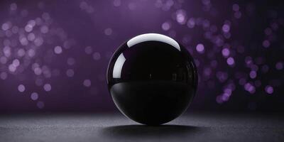A purple background with a large, round, black object in the foreground. photo