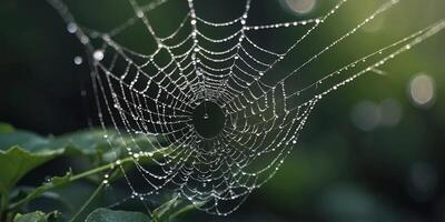 A spider web covered in tiny water droplets. photo