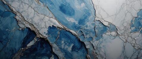 Abstract blue marble with white crack background with shadows and rays empty space for product display. photo