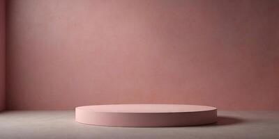 Abstract minimal scene with podium display or showcase mockup for product in pink background. photo