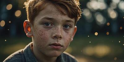 A young boy with distinctive freckles on his face. photo