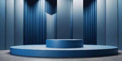 Blue Minimalist stage design, podium display, clean background, product display template. photo