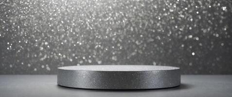 Abstract template concept Soft silver white podium with sparkle glitter background display Mock up for product presentation. photo