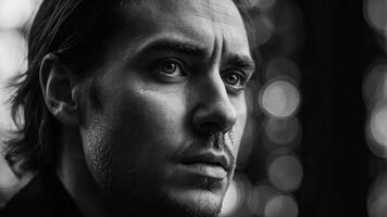 Abstract monochrome image of a human face representing melancholy and emotion with high contrast in an artistic design. photo