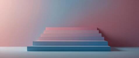 Blue and pink blending gradient podium for product presentation, minimal, abstract, mockup, background, blue, pink. photo