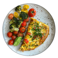 a plate with an omelet and vegetables on it png